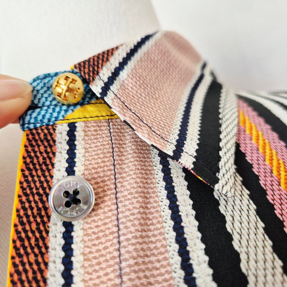 Tory Burch Silk Multicolor Striped Button-Up Shir… - image 7